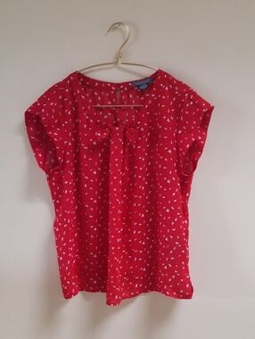 Suzy Shier Brand Red Printed Cap Sleeve Blouse Size Medium
